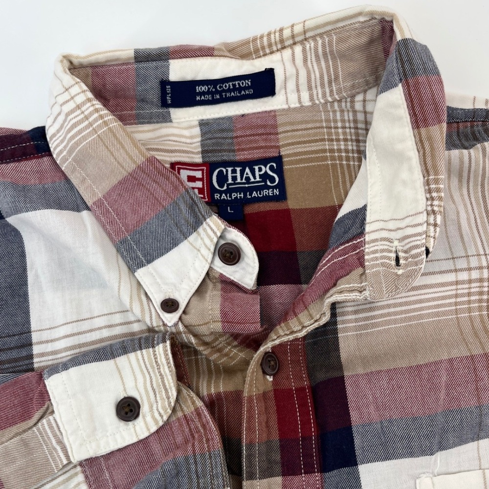 Chaps Button Down Shirt Mens Large Multicolor Plaid Crest Logo Cotton LS
